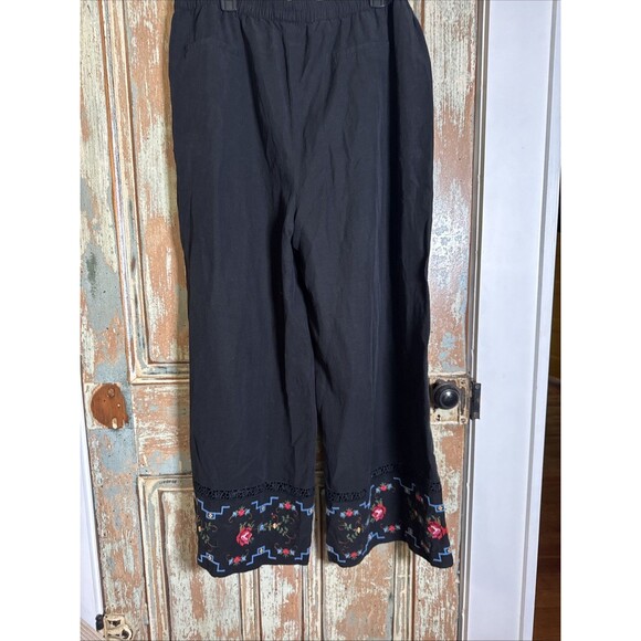 Kobi Halperin Black "Demi Floral” Wide Leg Pants Size XXL Cross Stitch Floral - Picture 8 of 12